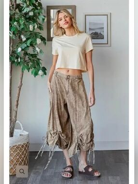 NEW!! Oli And Hali Cinched Hem Wide-Leg Crop Pants in Brown, Sz XL